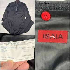 Isaia Napoli Black  2-Btn Super 120's Wool Suit 42R Silver Pin Striped Italy